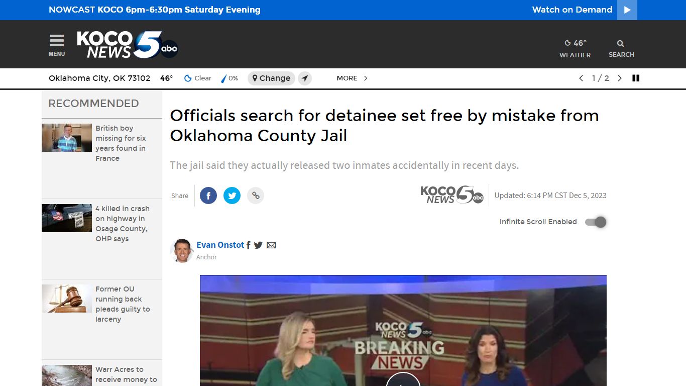 Officials search for detainee set free by mistake from Oklahoma County Jail